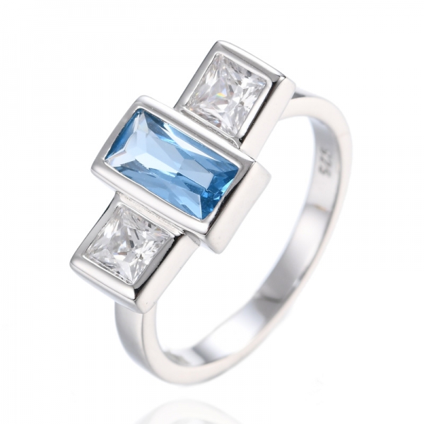 デザイナー作成のブルー サファイア 3 ストーン結婚指輪リング 