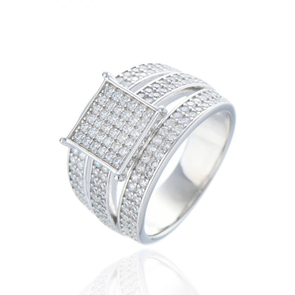 Round White Cubic Zircon Rhodium Silver Ring 