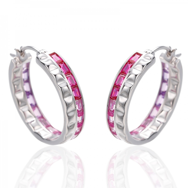 925 Baguette Ruby Corundum Rhodium Silver Earring 