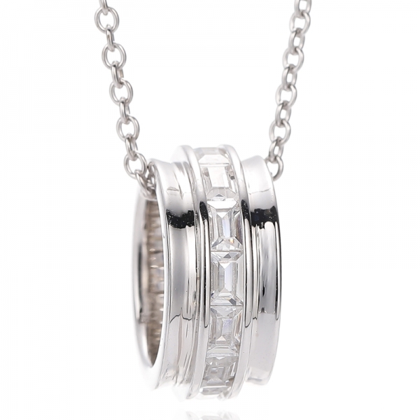 バゲット レインボー キュービックジルコン ロジウムシルバー ペンダント 