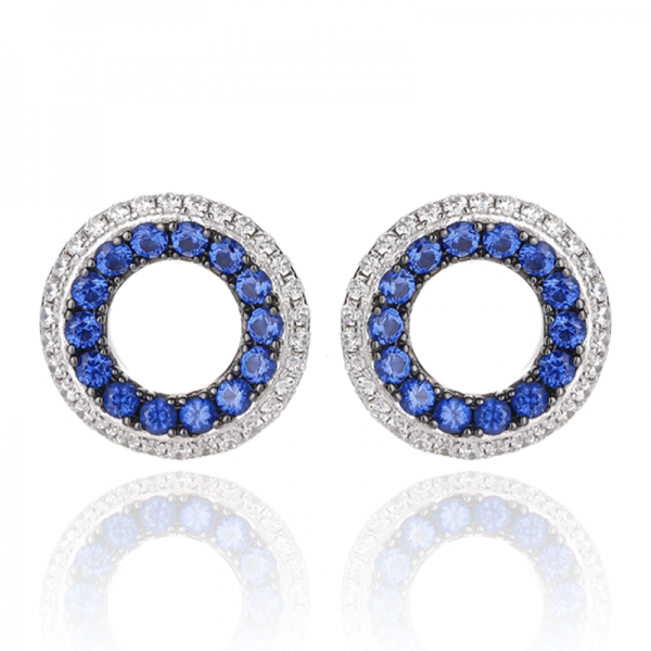 ラウンドレインボー＆ホワイトキュービックジルコンロジウムシルバーイヤリング 