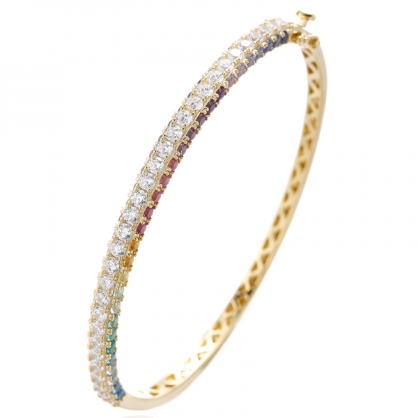 ラウンドレインボー＆ホワイトキュービックジルコンロジウムシルバーバングル 