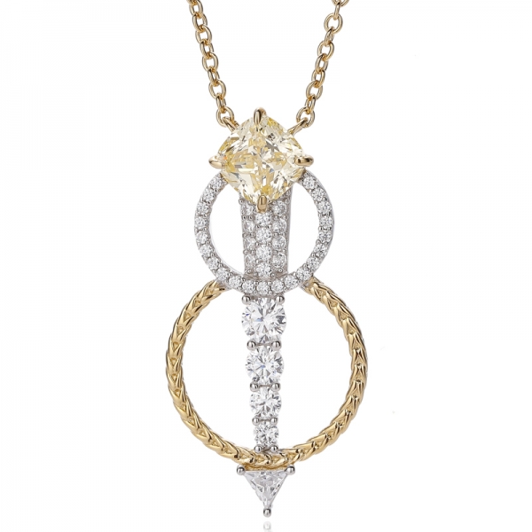 ラウンドオパールとクッションホワイトキュービックジルコンのシルバーペンダント（ツートンメッキ） 