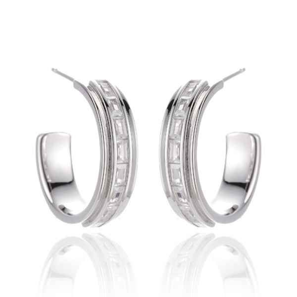 バゲット レインボー キュービックジルコン ロジウムシルバー イヤリング 