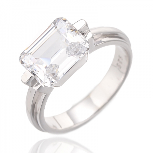 エメラルドカットグレーキュービックジルコンロジウムシルバーリング 