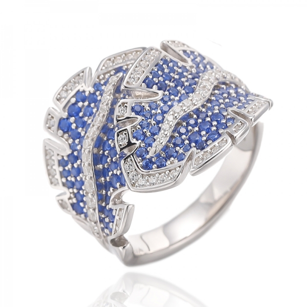 925ラウンドグリーンナノ＆ホワイトキュービックジルコンロジウムシルバーリング 