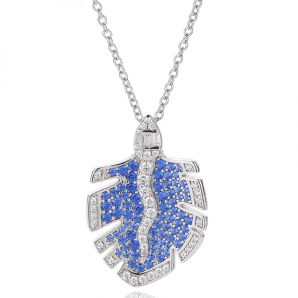 ラウンドグリーンナノとテーパードホワイトキュービックジルコンロジウムシルバーペンダント 